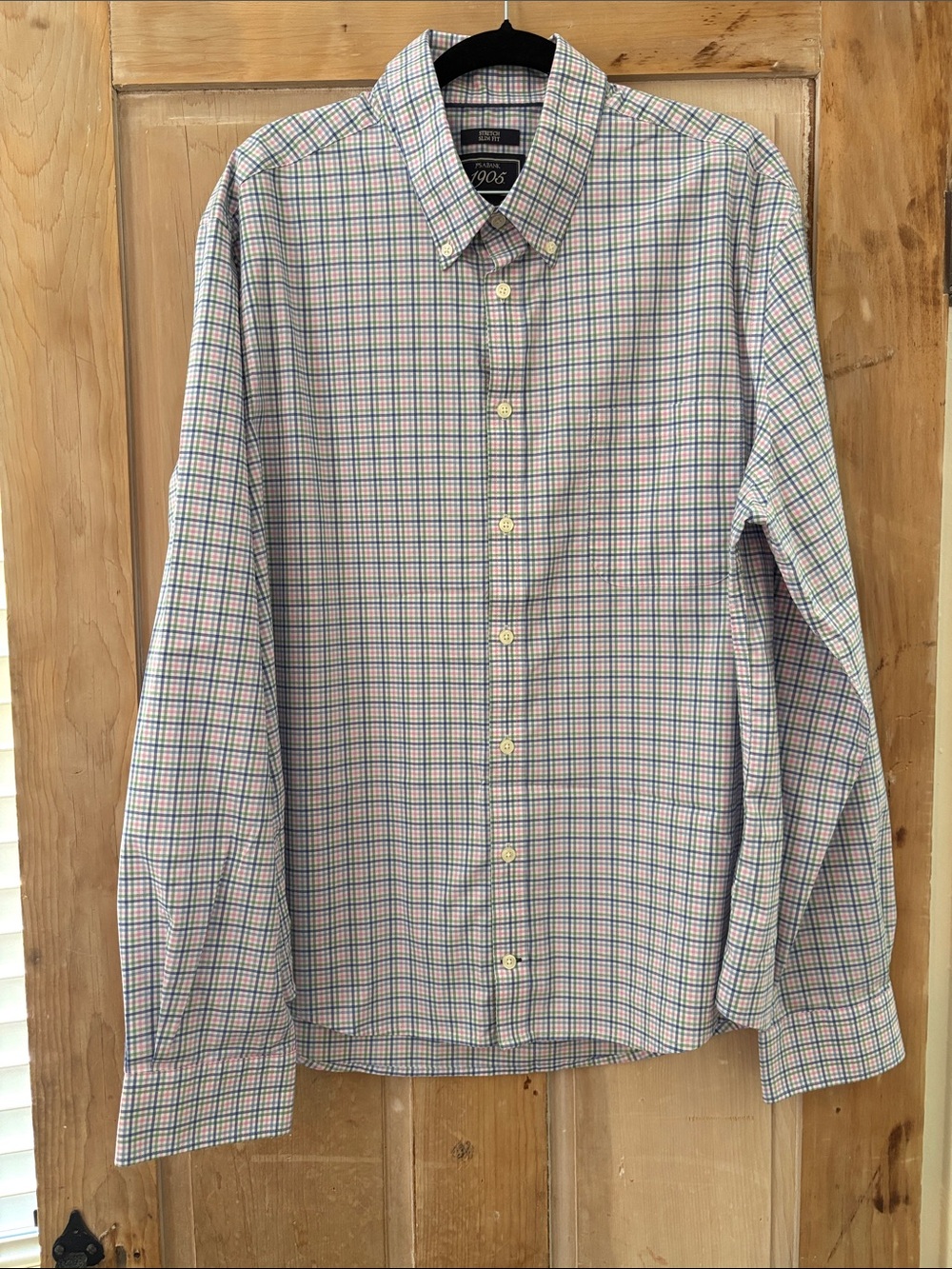 Jos. A. Bank Light Blue, Pink and Green Plaid Dress Shirt